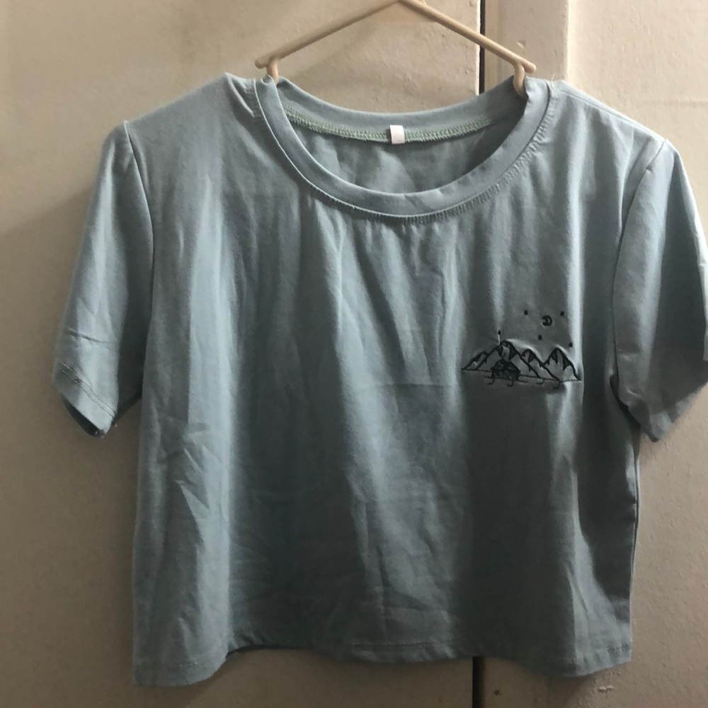 ROMWE embroidered blue crop top